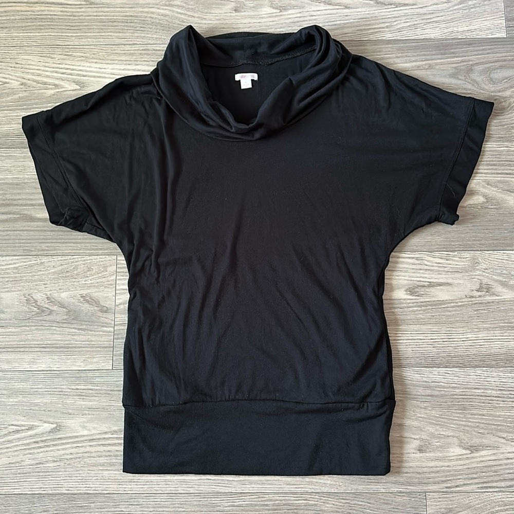Xhilaration - S - Black Tee with Big Flowy Cowl-Neck Collar & Cinched Waist